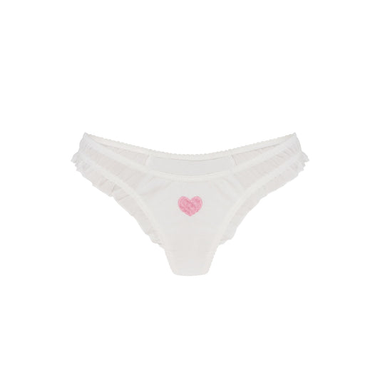 Tanga with Ruffles and Heart in White