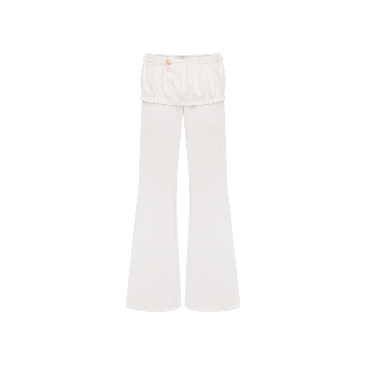 White wide-leg pants with gathered elastic waistband