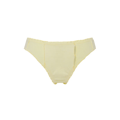 Yellow tanga underwear with wide waistband and scalloped leg openings