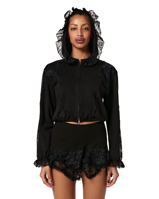 Hoodie with Lace in Black