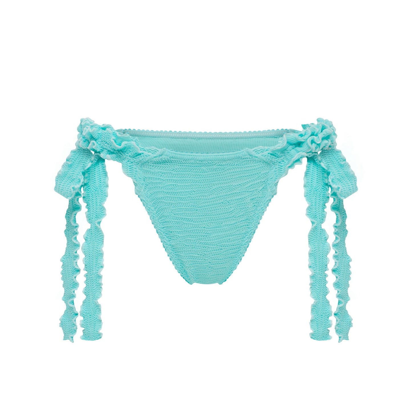 Mint bikini tanga bottoms with lace trim and long tie strings