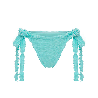 Mint bikini tanga bottoms with lace trim and long tie strings