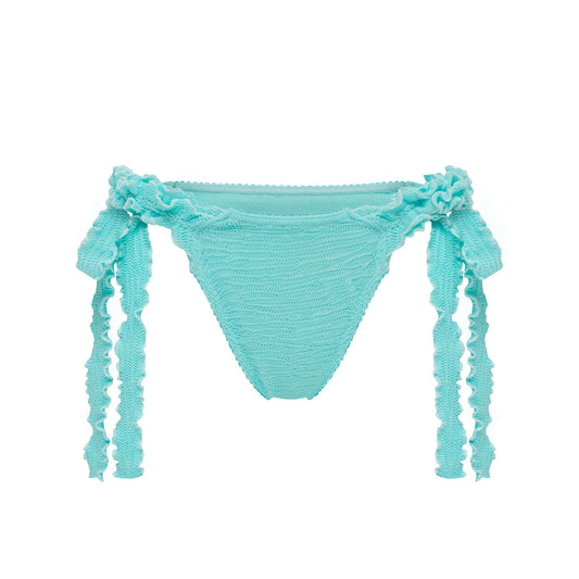 Mint bikini tanga bottoms with lace trim and long tie strings