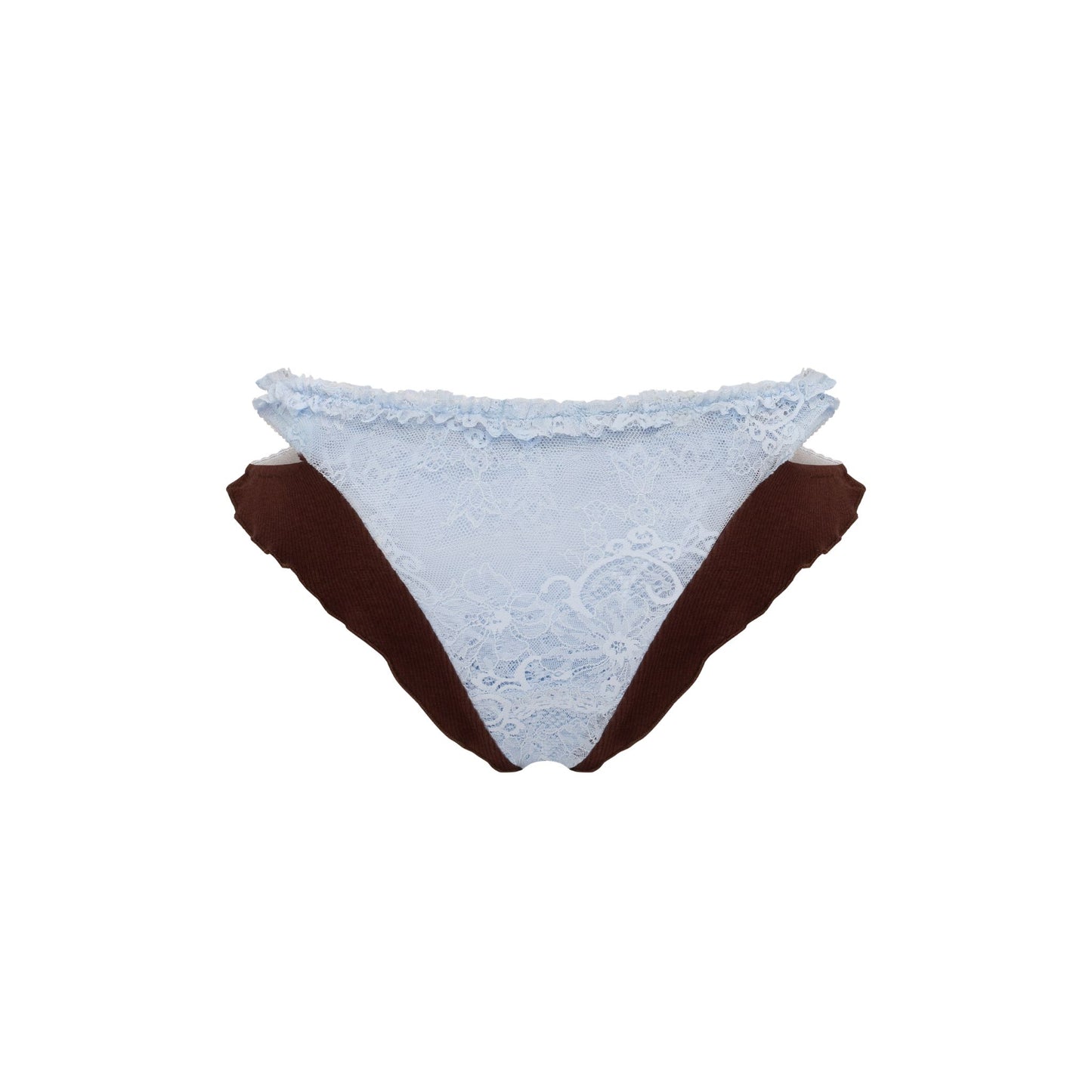 Double Tanga Panties in Brown with Blue Lace
