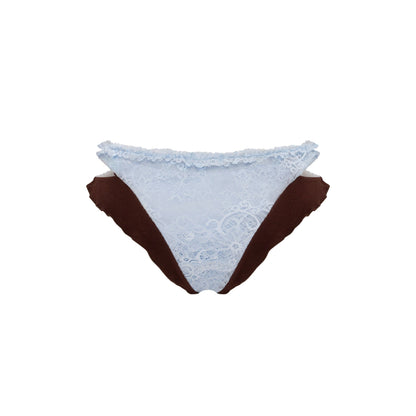 Double Tanga Panties in Brown with Blue Lace