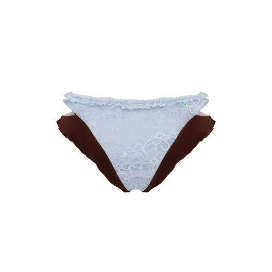 Double Tanga Panties in Brown with Blue Lace