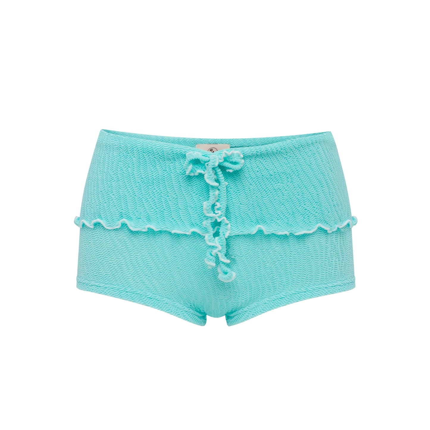 Mint swim shorts with bow detail and scalloped hem
