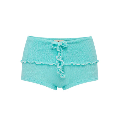 Mint swim shorts with bow detail and scalloped hem