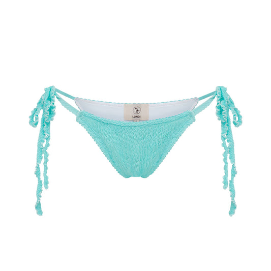 Mint bikini bottom with side tie tassels and ruched bikini cut