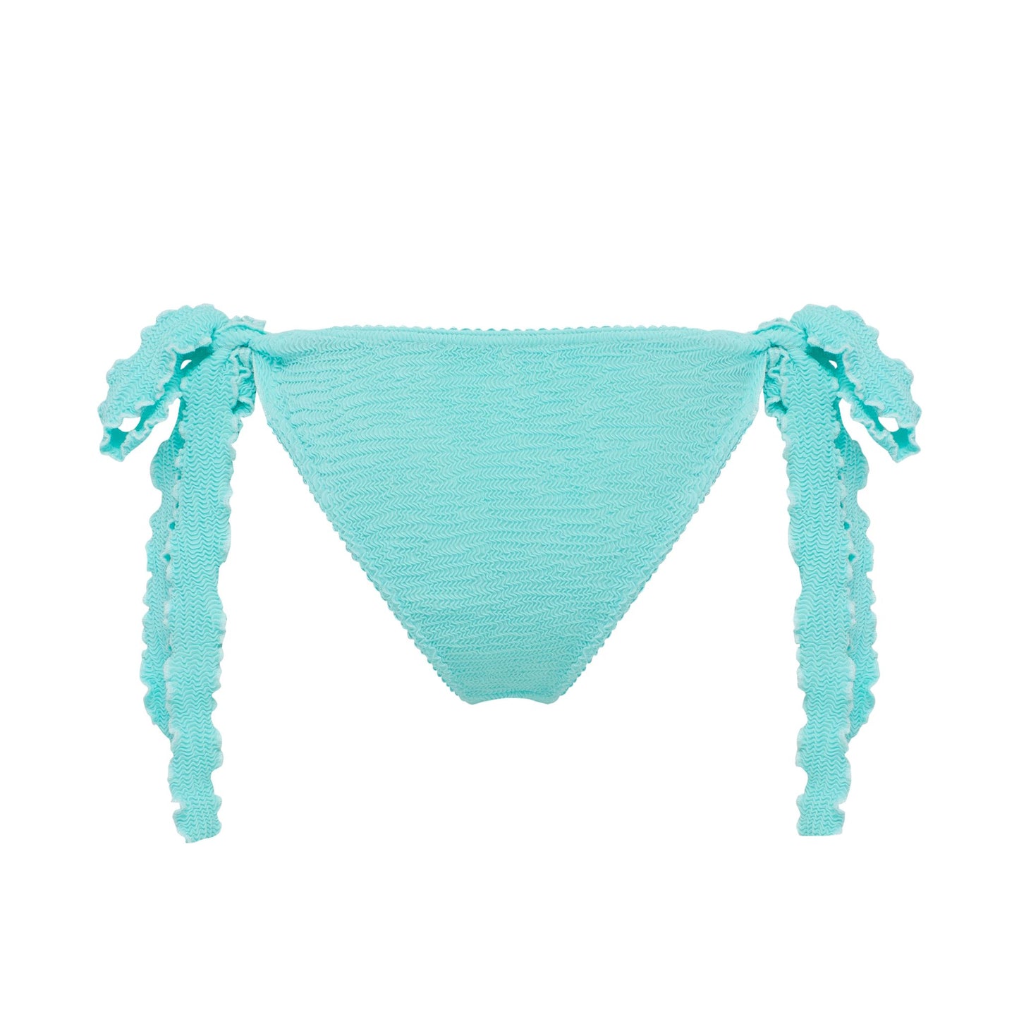 Mint bikini tanga bottoms with lace trim and side tie tassels