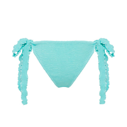 Mint bikini tanga bottoms with lace trim and side tie tassels