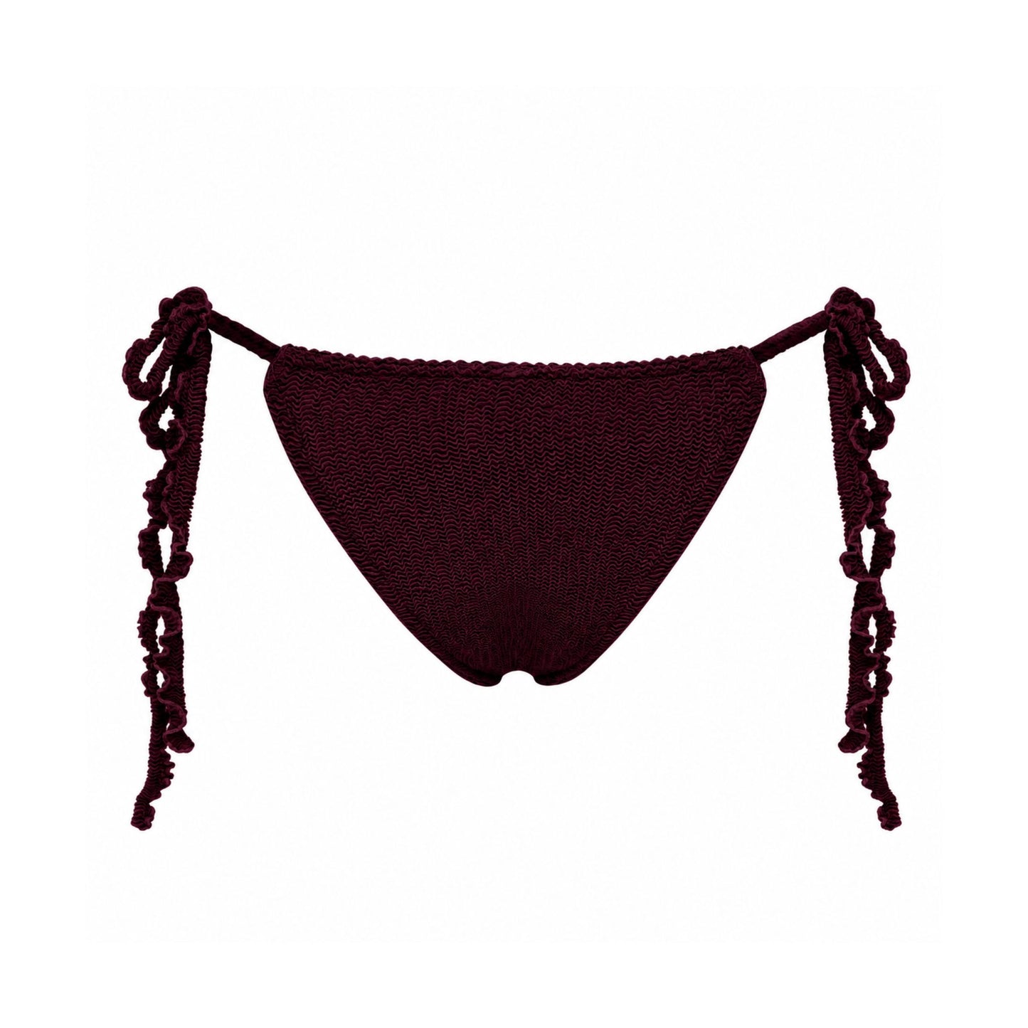 Bikini bottoms with tassel ties, dark burgundy triangle bikini cut