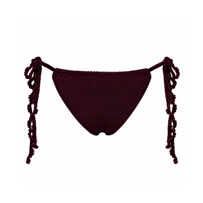 Bikini bottoms with tassel ties, dark burgundy triangle bikini cut