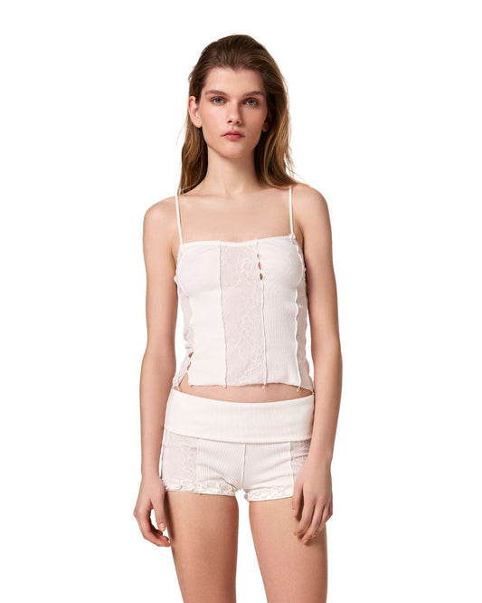 Tank Top with Lace in White