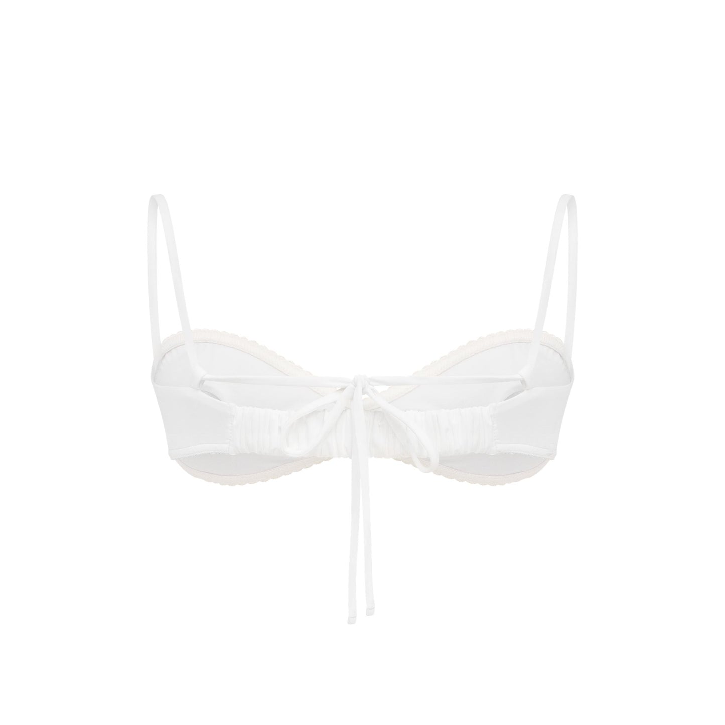 White wave bikini top with spaghetti straps and center tie