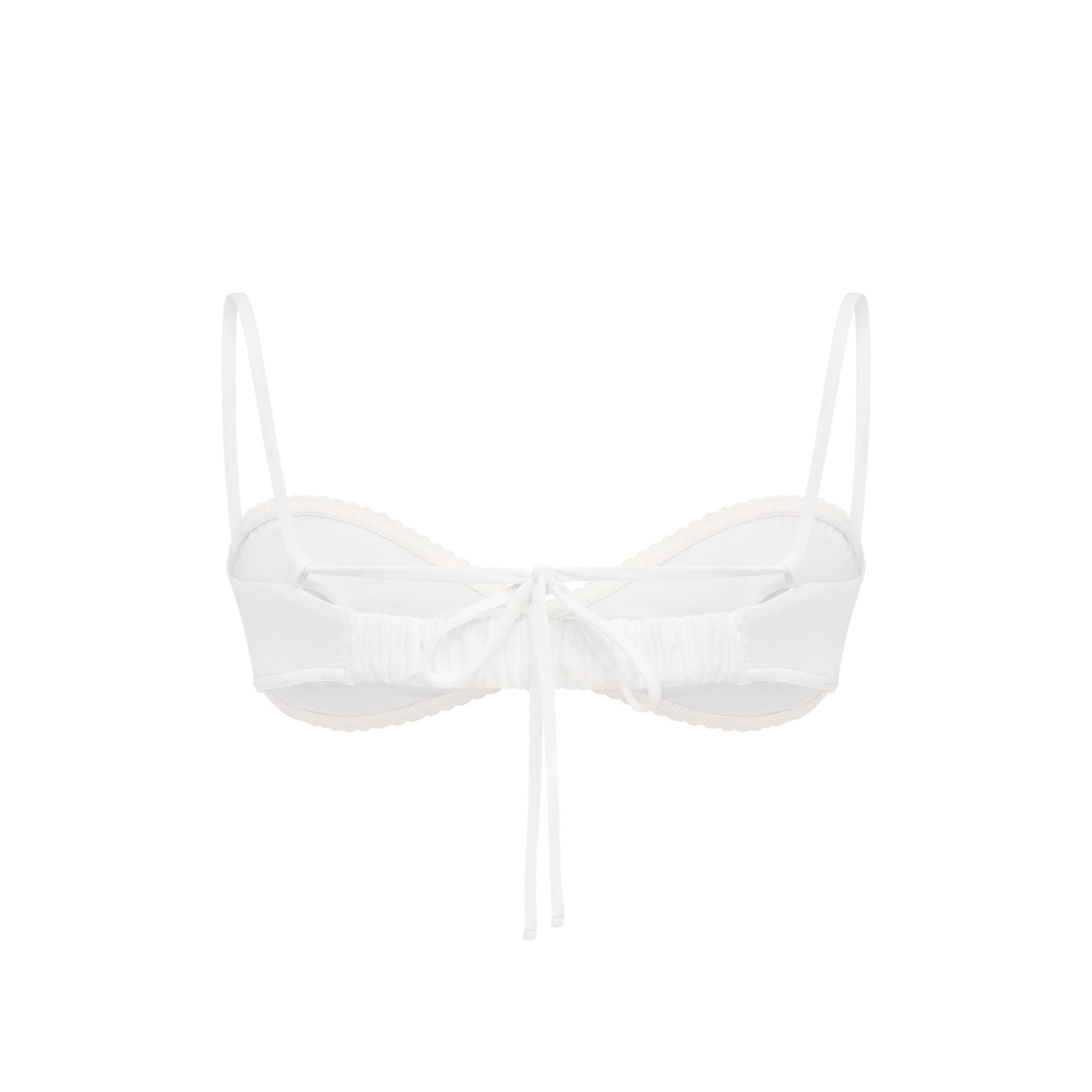 White wave bikini top with spaghetti straps and center tie