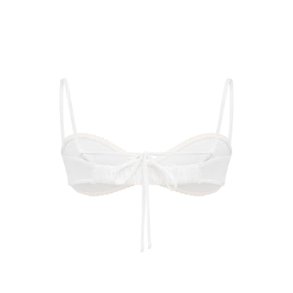 White wave bikini top with spaghetti straps and center tie