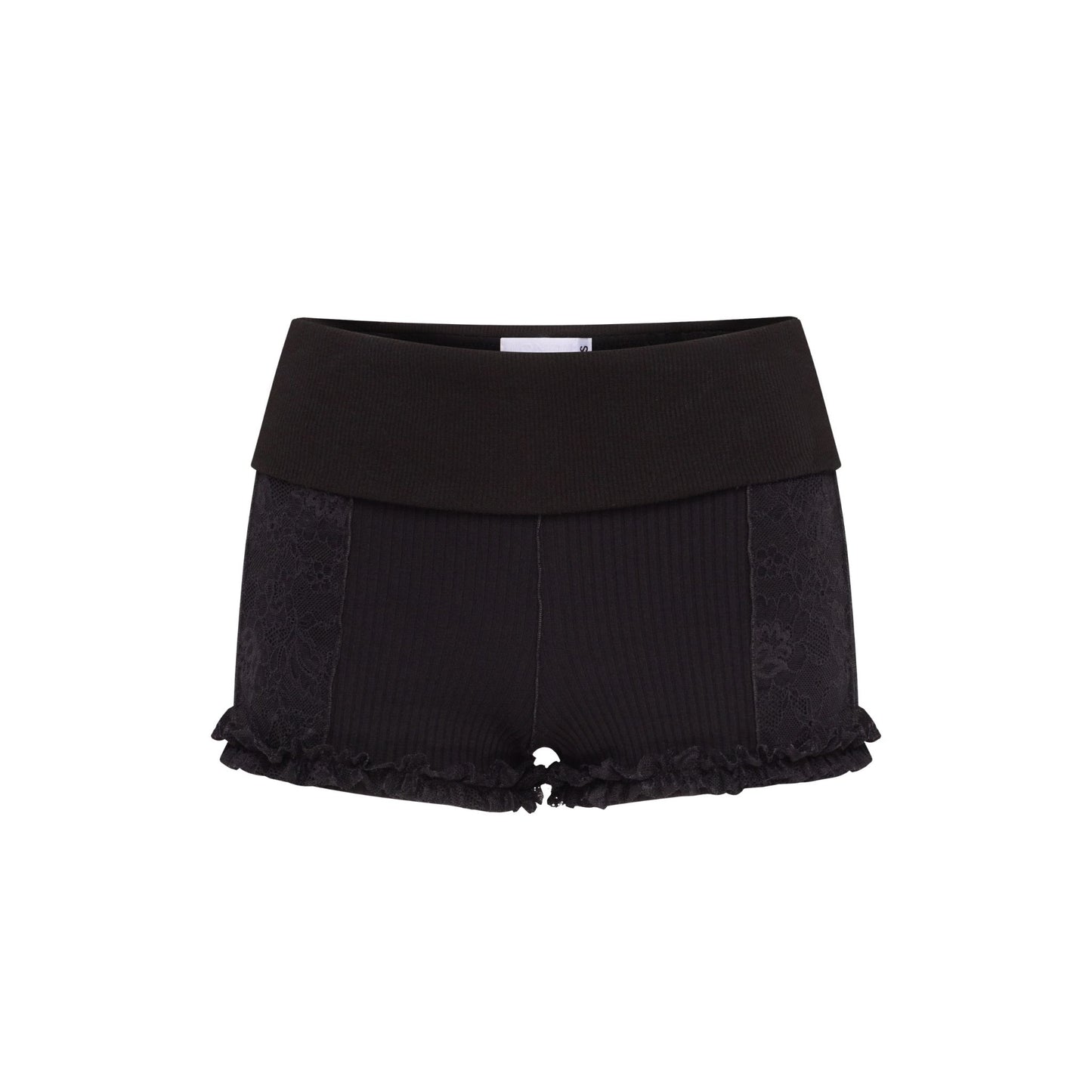 Shorts with Waistband and Lace in Black