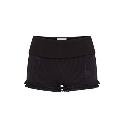 Shorts with Waistband and Lace in Black