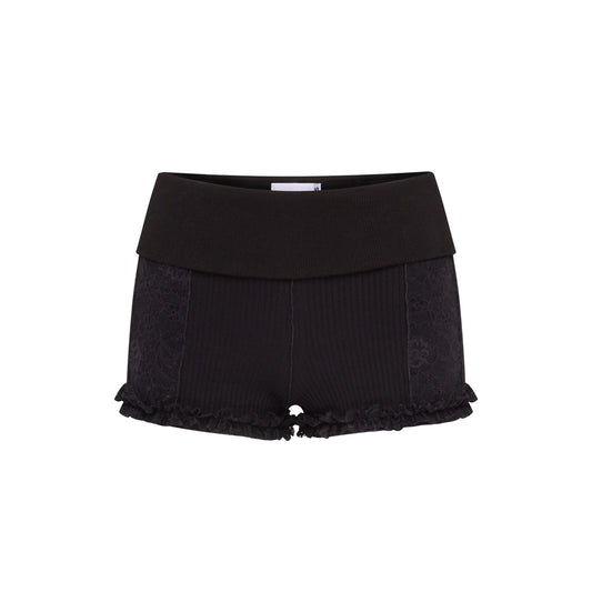 Shorts with Waistband and Lace in Black