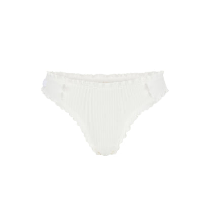 White tanga underwear with ribbed fabric and scalloped waistband and leg edges
