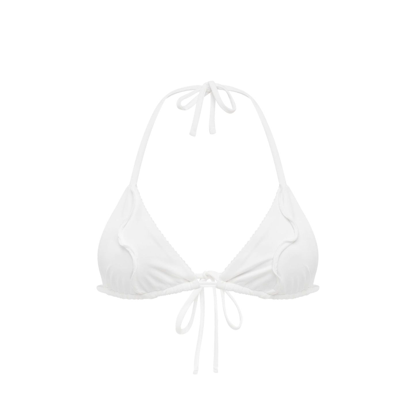White bikini triangle top with halter neck ties