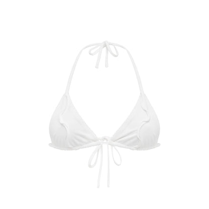 White bikini triangle top with halter neck ties