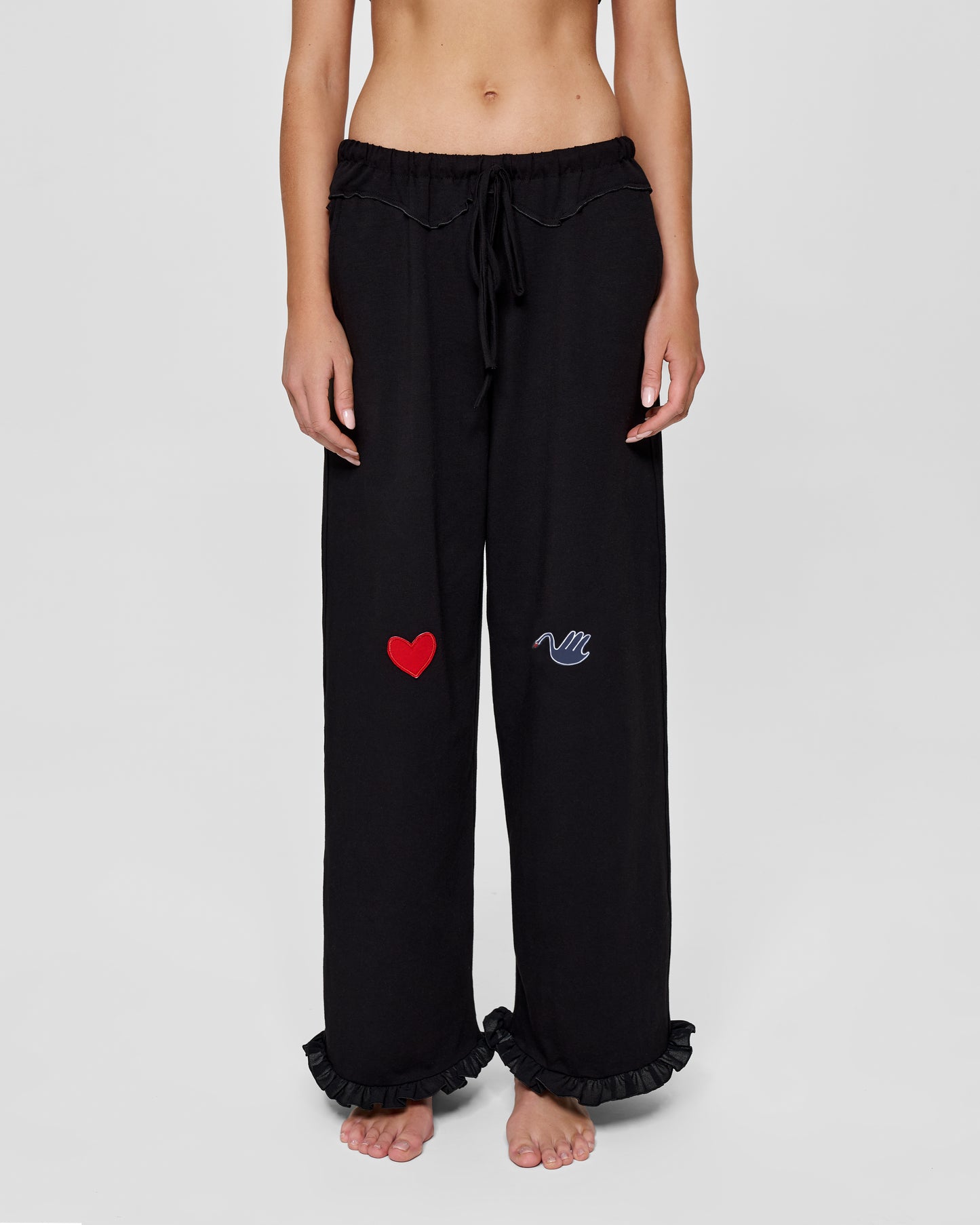Pants with Heart and Swan in Black