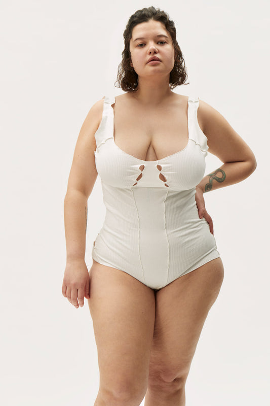 Wavy Bodysuit in White