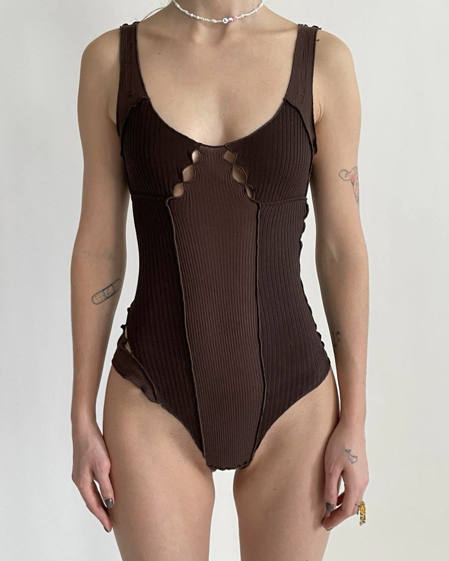 Wavy Bodysuit in Brown