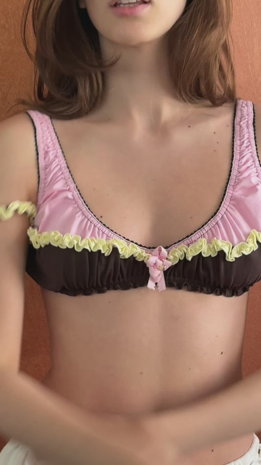 Double Bra with Ruffles in Brown and Pink